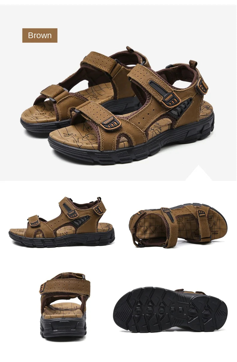 Outdoor Wading Summer Sandals For Men Anti Slip Cool Leather Slides With Arch Support and Massage Plus Size Beach Sandalias Lootquake LLC