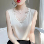 new woman clothing vest camis Tank top women's suit bottom lace lining 2024 summer new silk satin sleeveless top suspender vests