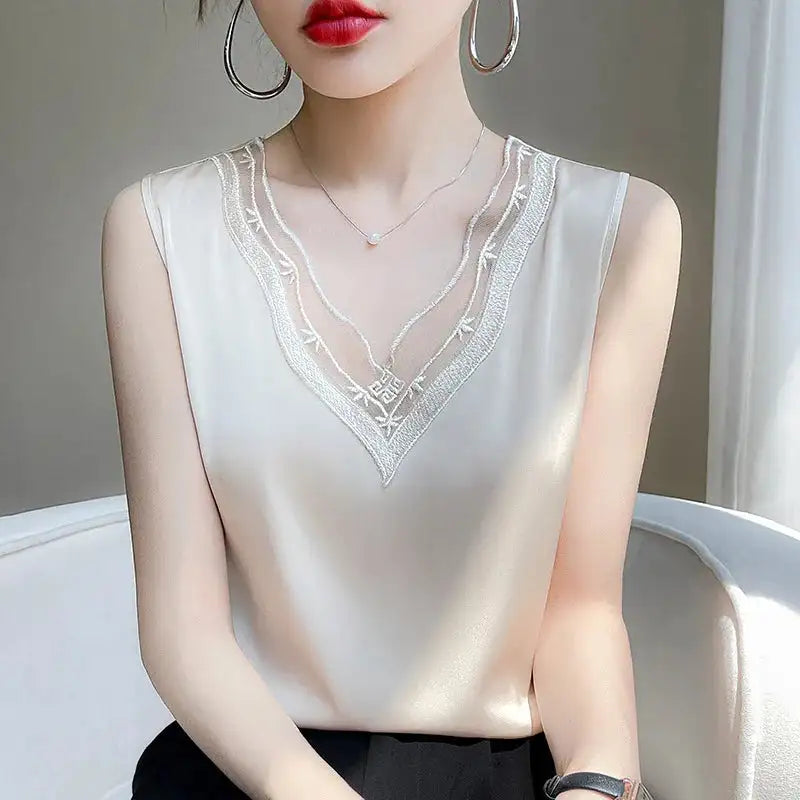 new woman clothing vest camis Tank top women's suit bottom lace lining 2024 summer new silk satin sleeveless top suspender vests