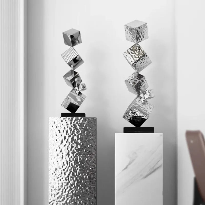 Stainless Steel Geometric Modeling Statues Modern Simple Luxury Living Room Entrance Hall Lobby Creative Sculptures Home Decor Lootquake LLC