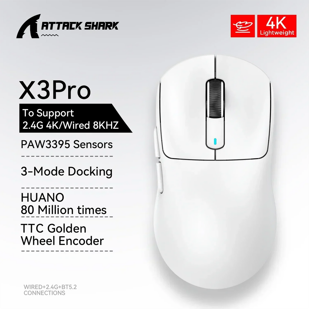 Attack Shark X3Pro Wireless  Gaming Mouse PixArt PAW3395 26000dpi Bluetooth Optical Mouse Tri-Mode Connection Macro Gaming Mouse Lootquake LLC