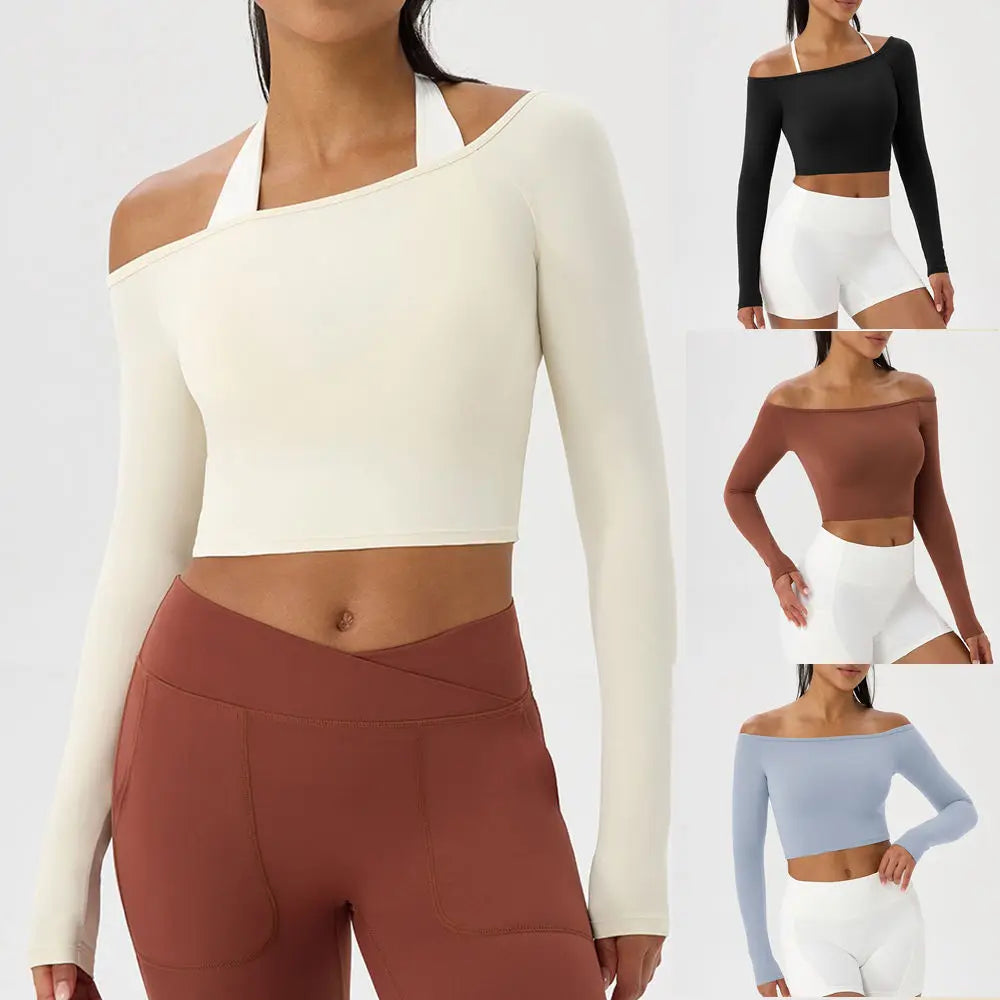 Off Shoulder Long Sleeve Yoga Top THRIXINE