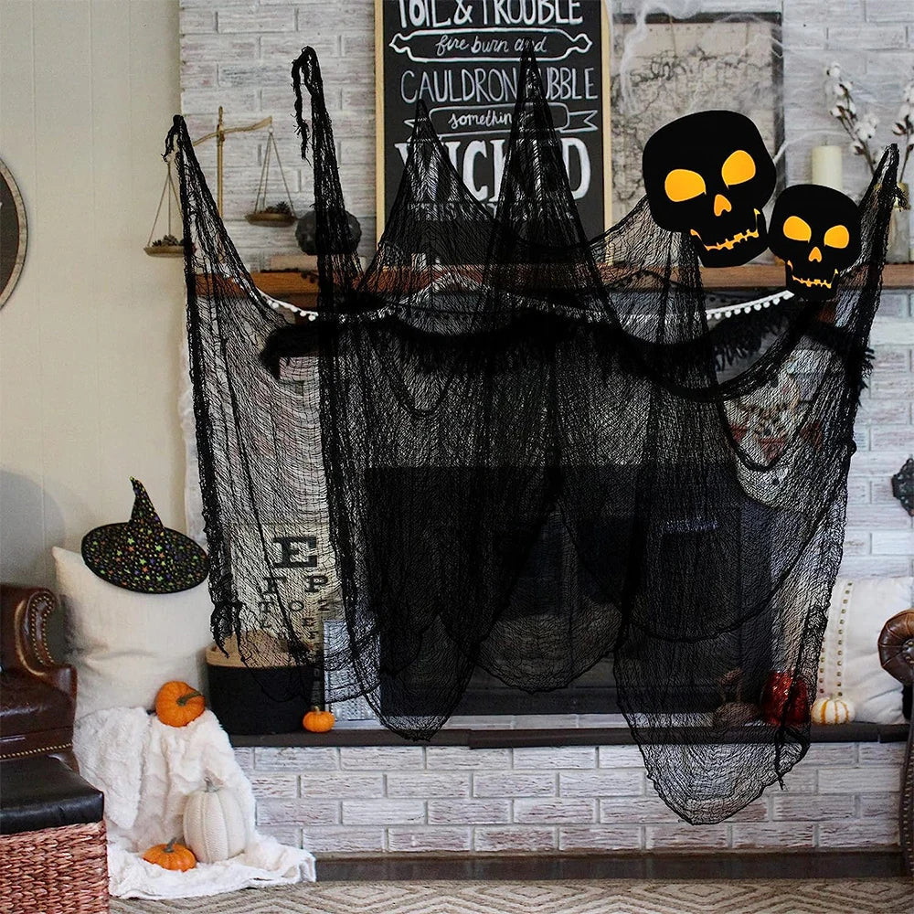 Halloween Decoration Black White Creepy Cloth Spooky Gauze Fabric Window Door Cover Scary Party Horror House Props Hallow Favors Lootquake LLC