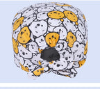 Cute Bear Print Surgical Caps for Long Hair