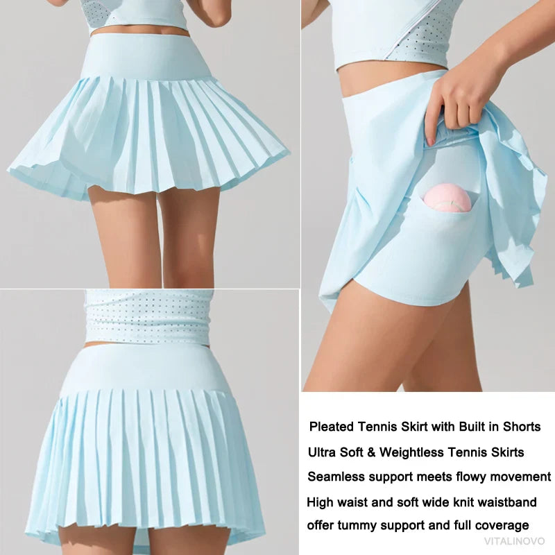 VITALINOVO Flowy Pleat Skort: High-Waist, Pocketed, Comfy THRIXINE