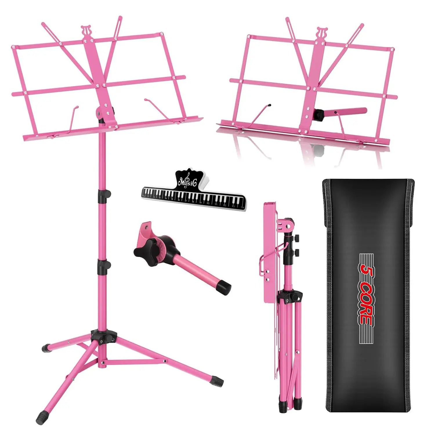 Adjustable All Metal Foldable Bookstand Portable Sheet Music Holder Pink Desktop Book Stands for Musical Instruments-MUS FLD PNK Lootquake LLC