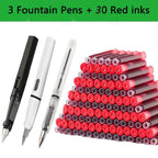 33 Pcs Kawaii Fountain Pen Replaceable Ink Set Black/Blue/Red ink EF 0.38mm School Pens Office Supplies Stationery for Writing Lootquake LLC