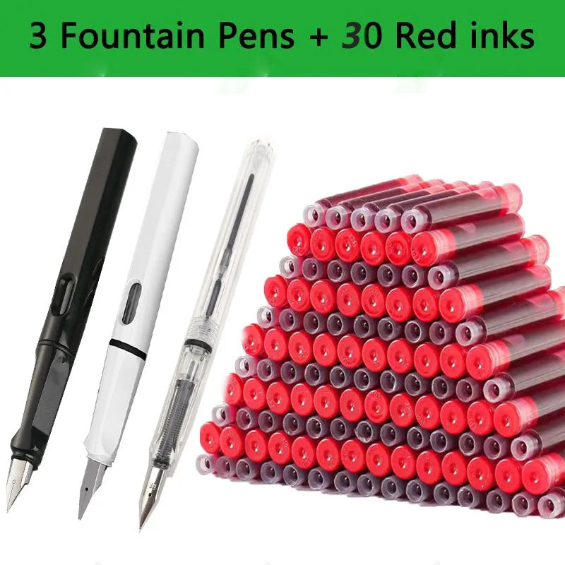 33 Pcs Kawaii Fountain Pen Replaceable Ink Set Black/Blue/Red ink EF 0.38mm School Pens Office Supplies Stationery for Writing Lootquake LLC