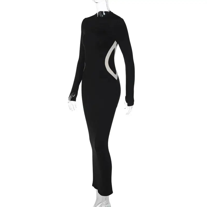 Hawthaw Women 2023 Autumn Winter Long Sleeve Party Club Streetwear Bodycon Black Long Dress Wholesale Items For Business