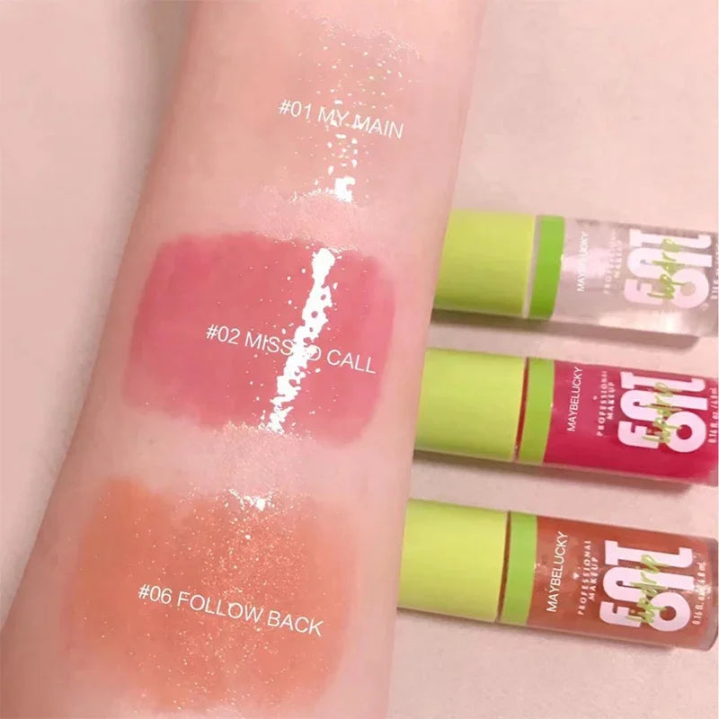 Glitter Lip Gloss Lip Plumper Moisturizing Makeup Nutritious Liquid Lipstick Transparent Cherry Mineral Non-stick Cup Lip Oil