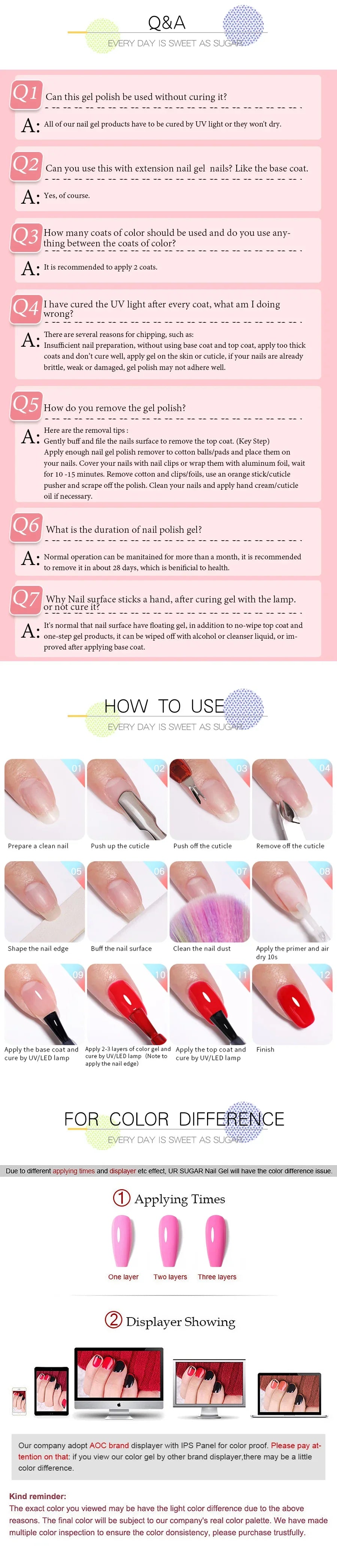 URSUGAR 7.5ml Solid Color Gel Polsih Classic Matte Glossy DIY Nail Art Trendy Reflective Glitter Nail Gel UV LED Soak Off Lootquake LLC
