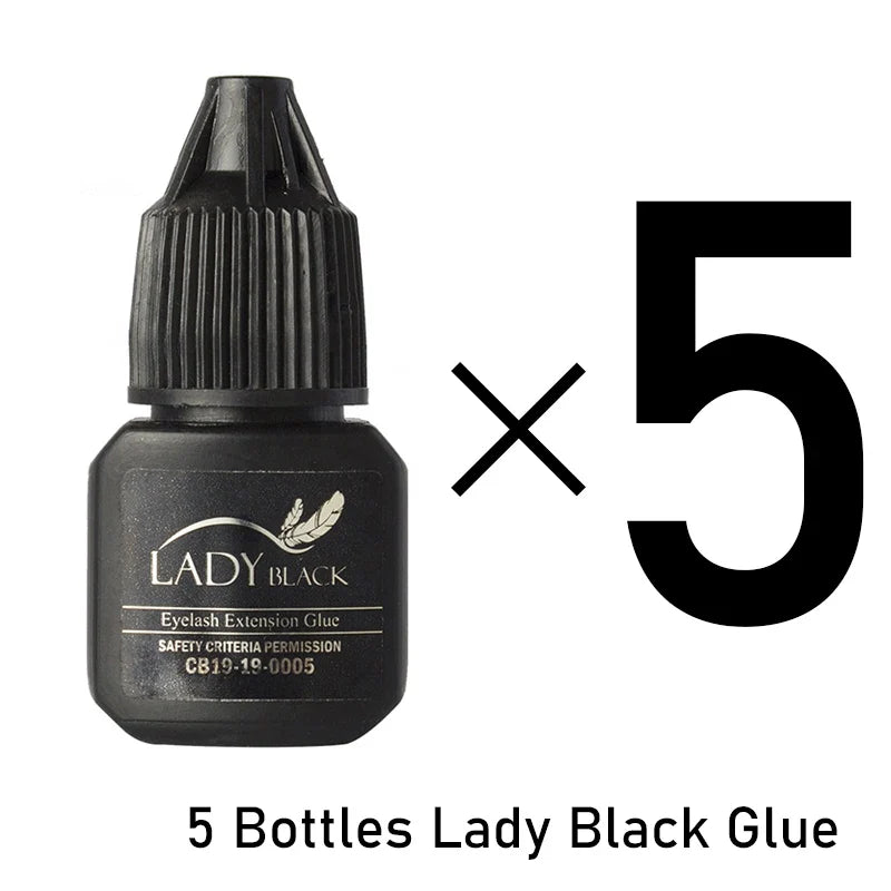 5 Bottles Lady Black Lash Glue Korea Dry Fastest Strongest False Eyelash Extensions Glue 5ml Makeup Tools Professional Adhesive Lootquake LLC