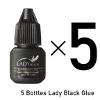 5 Bottles Lady Black Lash Glue Korea Dry Fastest Strongest False Eyelash Extensions Glue 5ml Makeup Tools Professional Adhesive Lootquake LLC