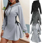 Women's Autumn Lace-Up Sweatshirt Dress THRIXINE
