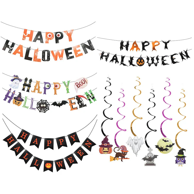 Halloween Party Paper Garland Bat Pumpkin Banner 2025 Happy Halloween Party Decoration for Home Trick or Treat Hanging Pendants Lootquake LLC