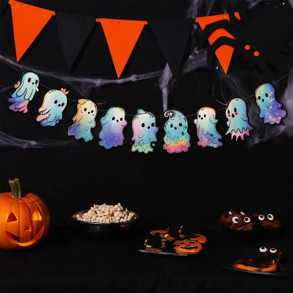 Ghost Wall Decor Colorful Halloween Ghost Banner Paper DIY Ghost Spiral Pendant Cute Ghost Ceiling Decoration Living Room