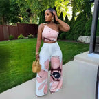 2 Piece Women Sets 2024 New Arrival Summer Autumn Matching Printing Two Pieces Sets Sleeveless Top And Pants Suits Outfits