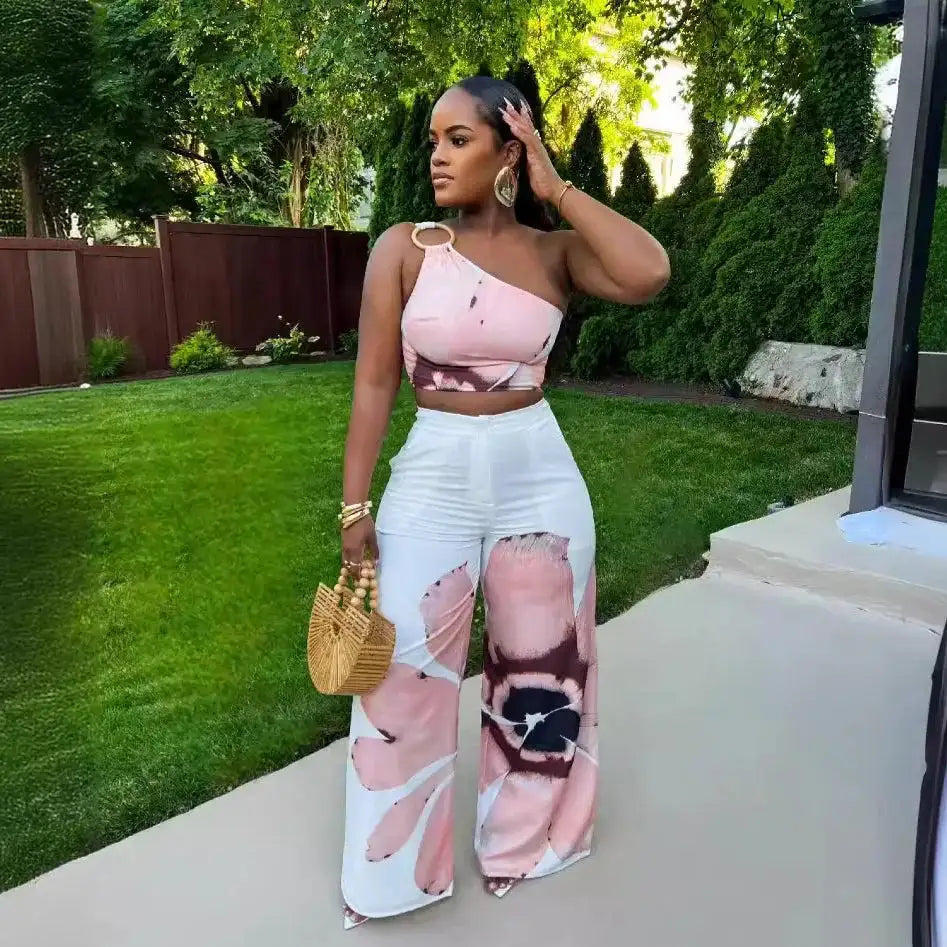 2 Piece Women Sets 2024 New Arrival Summer Autumn Matching Printing Two Pieces Sets Sleeveless Top And Pants Suits Outfits
