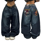 2024 New American Trend Retro Hip-hop Embroidery Pattern Baggy Jeans For Men And Women Y2K Harajuku Gothic Wide Pants Streetwear Lootquake LLC