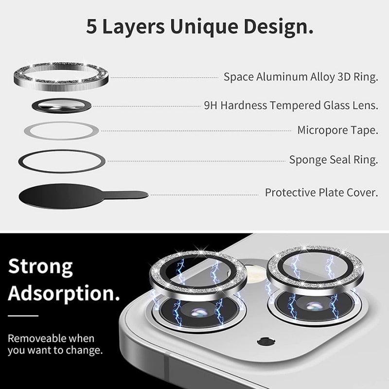 3/1Pcs Luxury Camera Lens Protector For iPhone13 12 11 Pro Max Camera Protective For iPhone 12 13 Mini Back Lens Glass Camera Cover Circle Tempered Glass Protector Stevvex