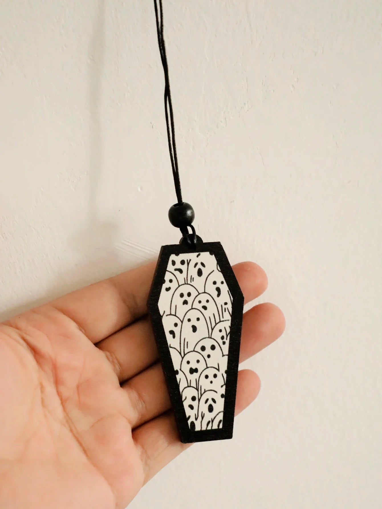 Halloween Wooden Coffin Hanging Decoration, Cute Ghost Decor Pendant, Car Rearview Mirror Ornament, Ideal Gift for Home & Party Lootquake LLC