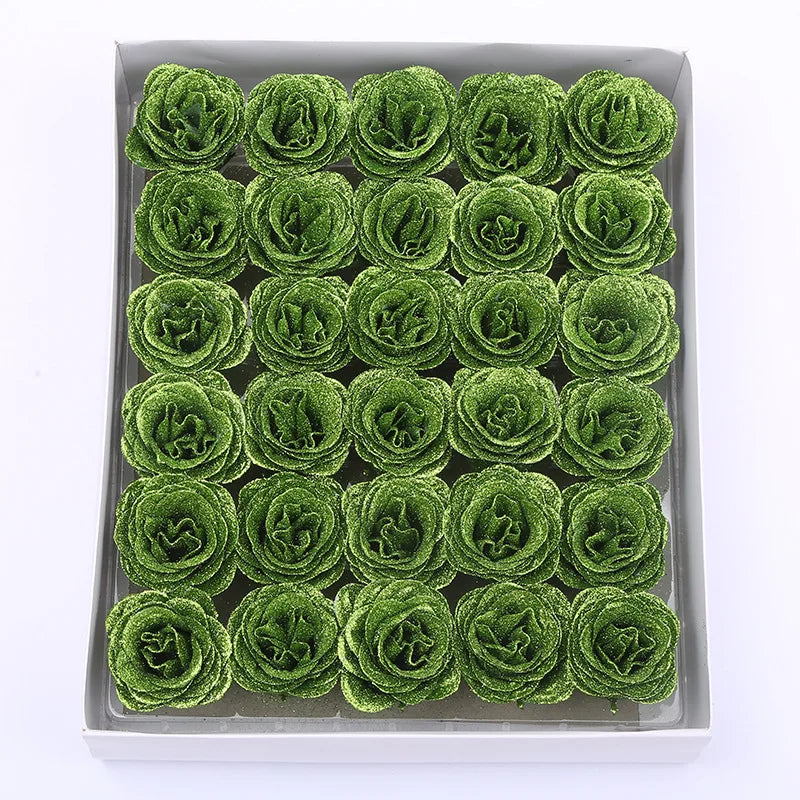 30pcs of 7cm Glitter spray artificial flower rose for Christmas gift hot Valentine DIY bouquet easter wedding Birthday decor Lootquake LLC