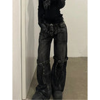 Black Women's Jeans High Waist Hip Hop Straight Fashion Pants Streetwear Harajuku Y2K Star 2024 Female Wide Leg Denim Trouser Lootquake LLC
