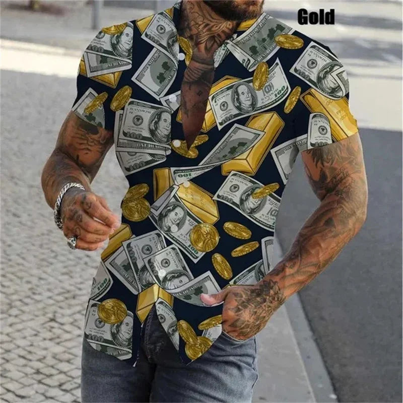 3D Print Dollar Pattern Shirts For Men Summer Short Sleeve Slim-Fit Button Up Casual Shirts Streetwear Mens Shirt Blouses Tops Lootquake LLC