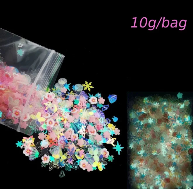 Luminous Nail Glitter Sequin Polymer Clay Mixed Flower Gillter Sequin Fluorescent Flake Glow In The Nail Art Manicure Decor Lootquake LLC