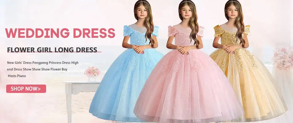 New Christmas Party Princess long dress children's dress children's gauze lace birthday party dinner ball big butterfly dress
