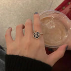 Black Rose Shaped Metal Opening Rings for Woman Girls Fashion Luxury Zircon Adjustable Index Finger Rings Jewelry Party