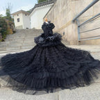 Midnight Princess Gown - Luxury Black Lace Evening Dress Fashioned Furbabies