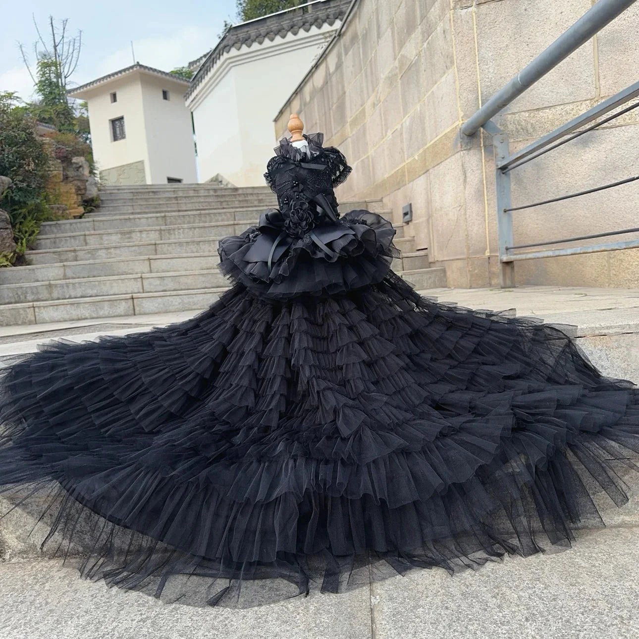 Midnight Princess Gown - Luxury Black Lace Evening Dress Fashioned Furbabies