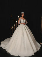 Modern Wedding Dresses A Line Bridal Gowns Lace Appliques Full Sleeves Floor Length Robes Charming Vestidos De Novia Customized