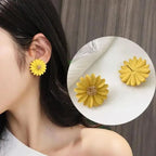925 Silver Needle Korean Fashion Camellia Flower Earrings For Women Jewelry 2025 Trending Women's Black White Stud Earrings Gift