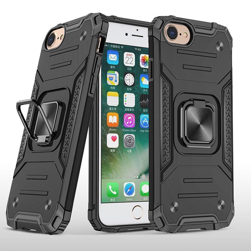 Magnetic Metal Ring Stand Holder Phone Case Cover For iPhone 11 12 13 14 Pro Max Xs XR X 8 7 6 6s Plus Rotating Ring Kickstand Fit Magnetic Car Mount Heavy Duty Dual Layer Shockproof Phone Case Stevvex