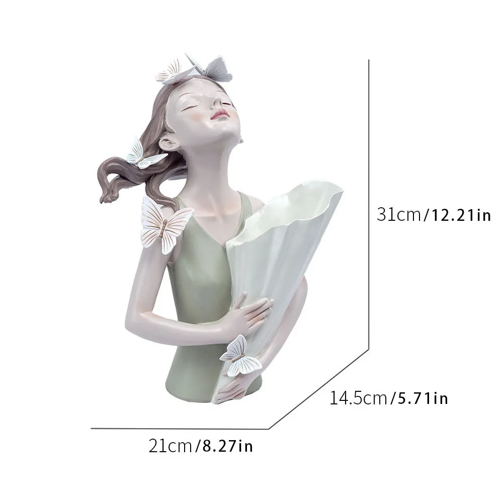 New Butterfly Girl Sculpture Vase Bust Model Art Modern Storage Statues Home Living Room Desktop Decor Character Figurine