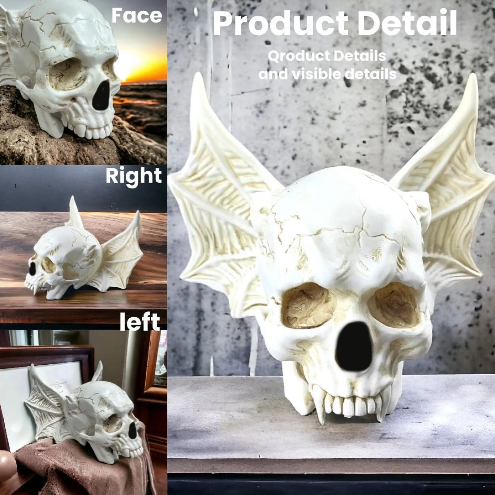 ‌Halloween Bat Skull Decor Spooky Gothic Home Decoration Unique Resin Handmade Craft Creepy Party Supplies Scary Shelf Display Lootquake LLC