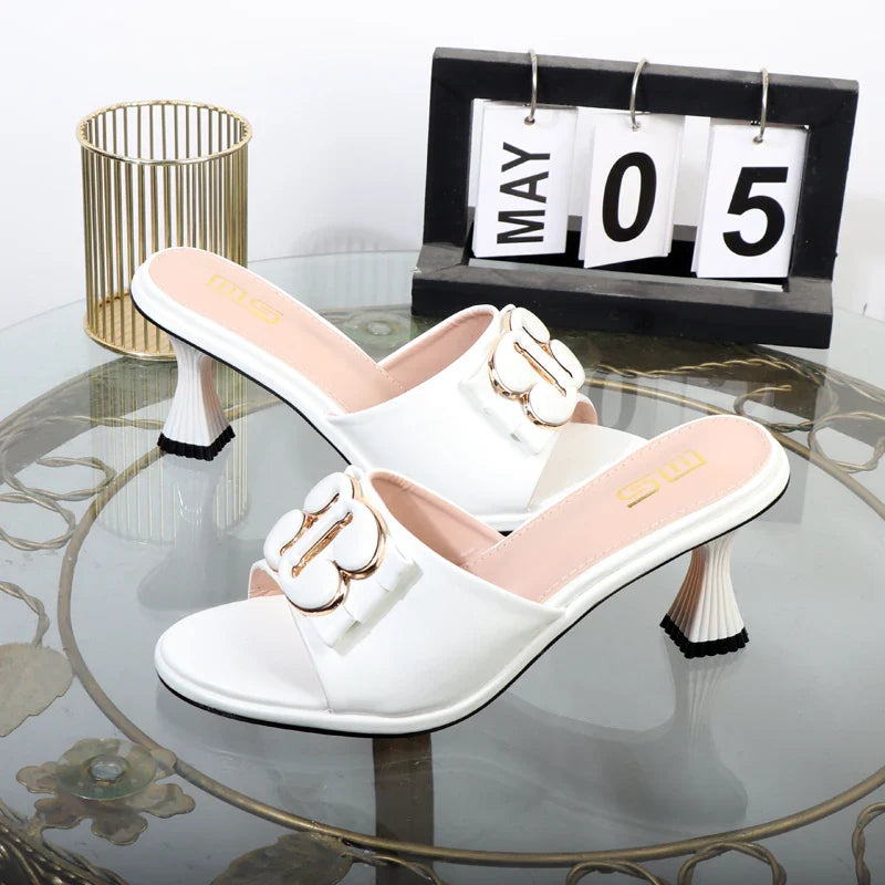 Women's slippers in summer 2024 wear sandals with thin heels high heels buckle is simple elegant black Women shoes Lootquake LLC