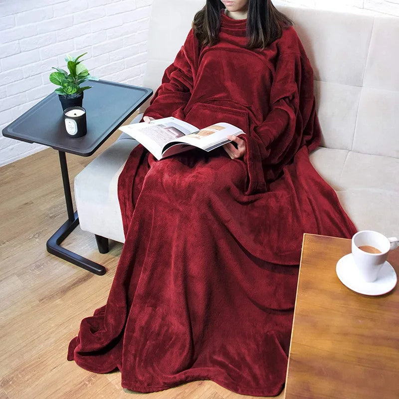 Home Wearable Adult Blanket Large Pocket Multifunctional Lazy Sleeve Blanket Antistatic Flannel Blanket TV Sofa Blanket Lootquake LLC
