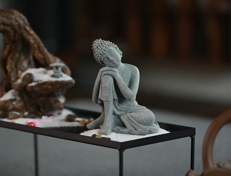 Buddha Stone Statue Little Buddhist Monks Tibetan Buddhism Figurines Zen Garden Ornament Meditation Home Aquarium Decoration Lootquake LLC