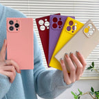 Fashion Candy Color Square Soft Silicone Phone Case For iPhone 13 11 12 Pro Max Bumper Shockproof Cover Square Silicone Camera Case Ultra Thin Lightweight Silky Soft Case Compatible with iPhone Stevvex