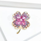 Cross border popular imitation emerald rhinestone four leaf clover brooch chest flower retro brooch