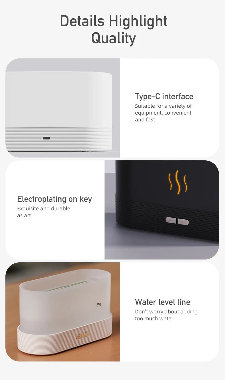 Aroma Diffuser Air Humidifier Ultrasonic Cool Mist Maker With LED Lighting Simulation Colorful Flame Fragrance Machine Lootquake LLC