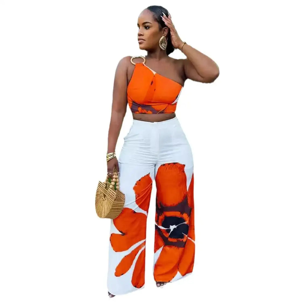 2 Piece Women Sets 2024 New Arrival Summer Autumn Matching Printing Two Pieces Sets Sleeveless Top And Pants Suits Outfits