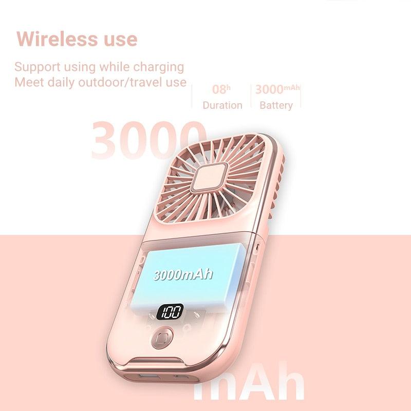 Mini Portable Outdoor Hand Fan Hanging Neck Fan USB Charging 3000mAh Battery Powered 180° Folding Wireless Table Air Cooling Fan 4 Adjustable Speed Portable Pocket Fan for Office Outdoor Travel Stevvex