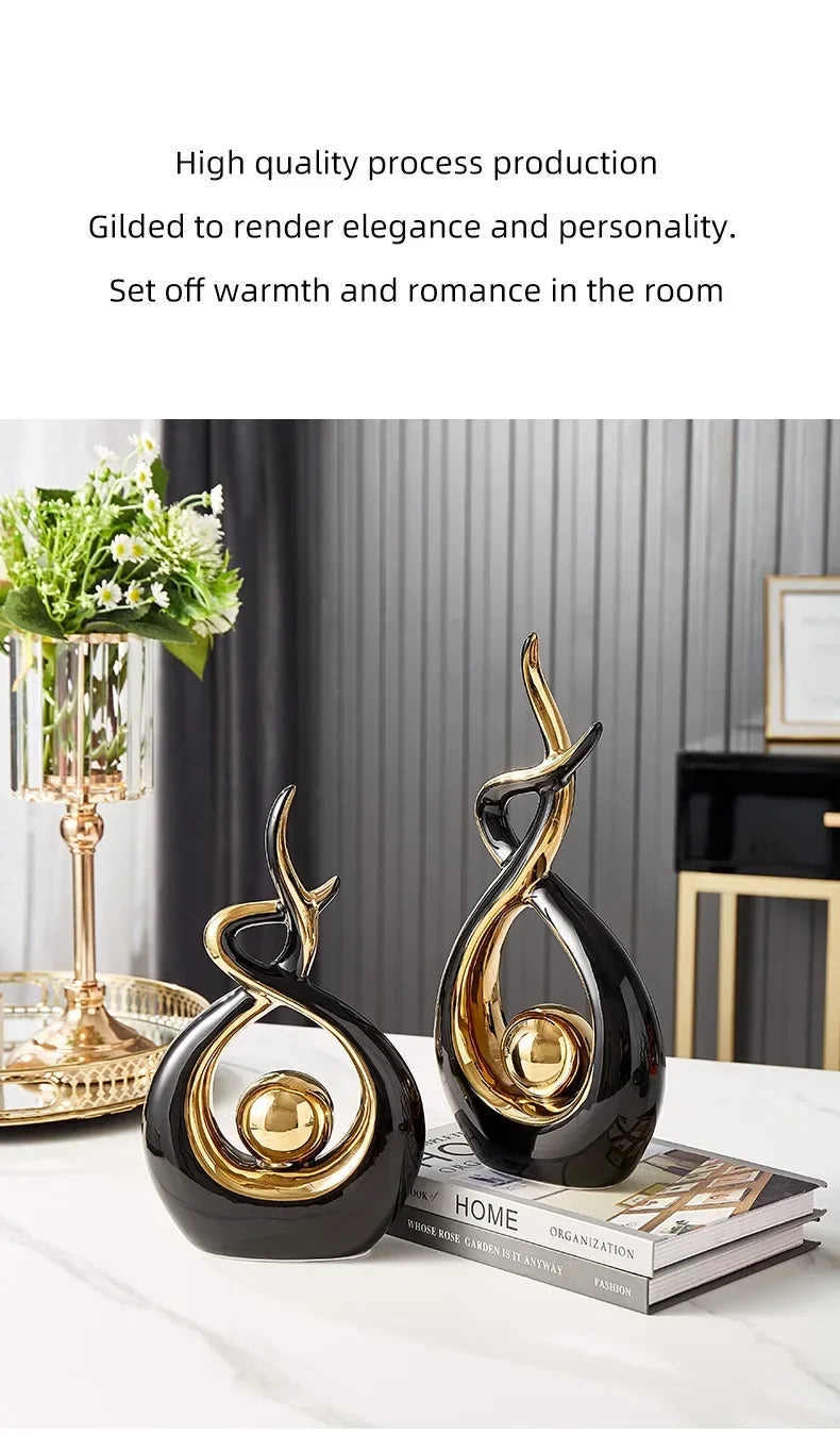 Abstract Ceramic Sculpture Golden Art Statue Modern Home Decor Accessories Living Room Desk Office Supplies Crafts Gifts