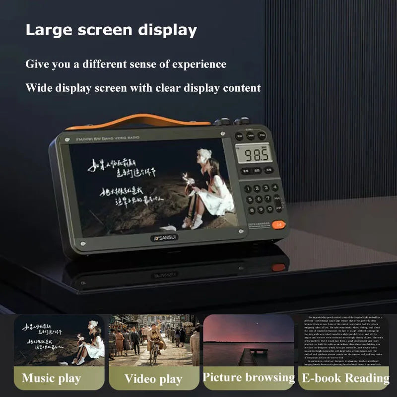 SANSUI Wireless Bluetooth Speakers Home Full-band Radio LED HD Video Player Portable MP4 Walkman Built-in Rechargeable Battery Lootquake LLC