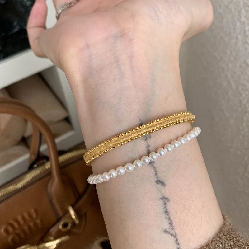 Classic silver 925 Light Luxury Round Bead Lace Brushed bracelet for women New in Simplicity Fashion bangles banquet Jewelry Lootquake LLC