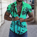 Casual Coconut Tree Graphic Hawaiian Shirts Fashion Trend Short Sleeve Lapel 3D Printed Beach Shirts Loose Vacation Mens Blouse